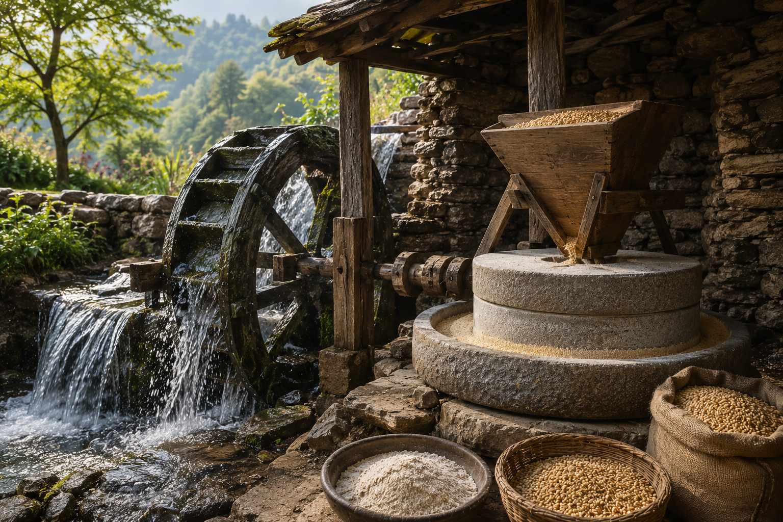 The family Gharat — traditional water-powered mill
